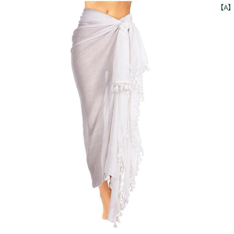 タッセル シーサイド ビーチ バケーション ショール スカーフ ワンピース ラップ スカート シースルー ビキニ 日焼け防止 カバー アップ 胸