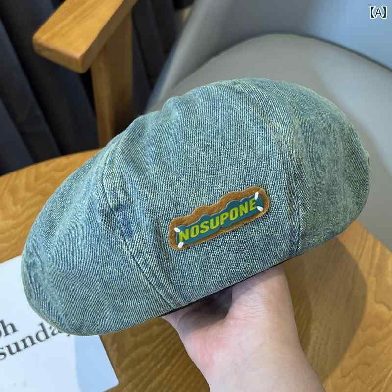 秋 夏 ベレー 帽 用 シンプル 女性用 ウォッシュデニム 顔 見せる 小さい 画家帽子...
