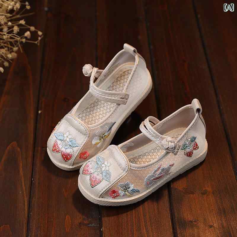 Sandals, Mules - 夏 子供靴 かわいい メリージェーン シューズ 通気性 キッズ 漢服 靴 女の子 サンダル メッシュ 布靴 子供用 刺繍 中華風 ダンス