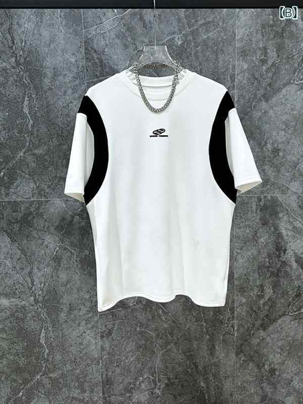 メンズ トップス 半袖 Tシャツ アメカジ ストリート ファッション 肩パッド 夏 ラウンドネック 薄手 コントラストカラー カジュアル ストリート