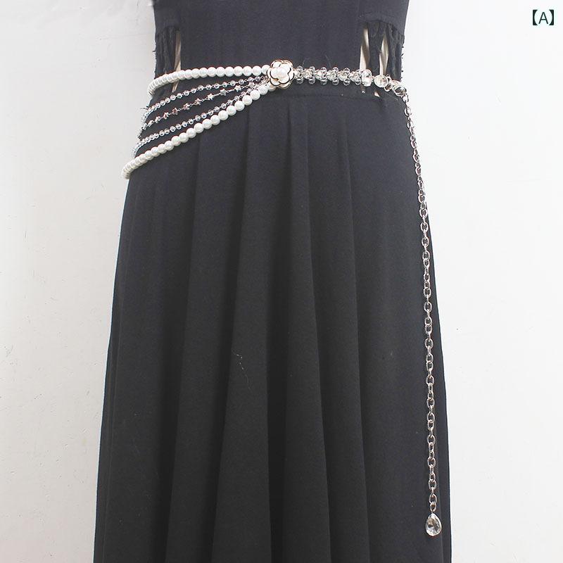 ベルト アクセサリー シルバー レディース 金属 ドレスアップ 装飾 ウエスト ファッション コーディネート 花 パール おしゃれ かわいい パーティー 小物