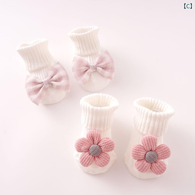 ベビーソックス 靴下 赤ちゃん かわいい ルームソックス 春秋 花 リボン 女の子 ミ...