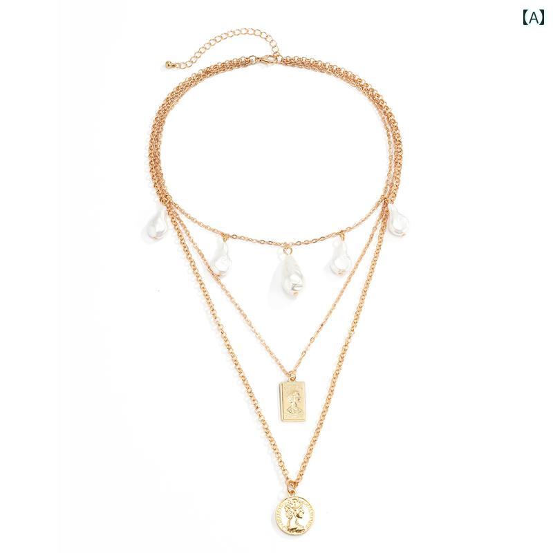 メンズ レディース 3層 ネックレス アクセサリー おしゃれ 豪華感 煌びやか デート ギフト ペア イベント フェス パーティ フォーマル ダンス コスチューム ステージ 衣装 仕事 クラブ 映え