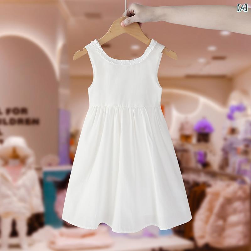 ドレス スカート キッズ ウェア ガールズ 夏 子供服 小さい ガールズ 白 ノースリーブベスト プリンセス シンプル