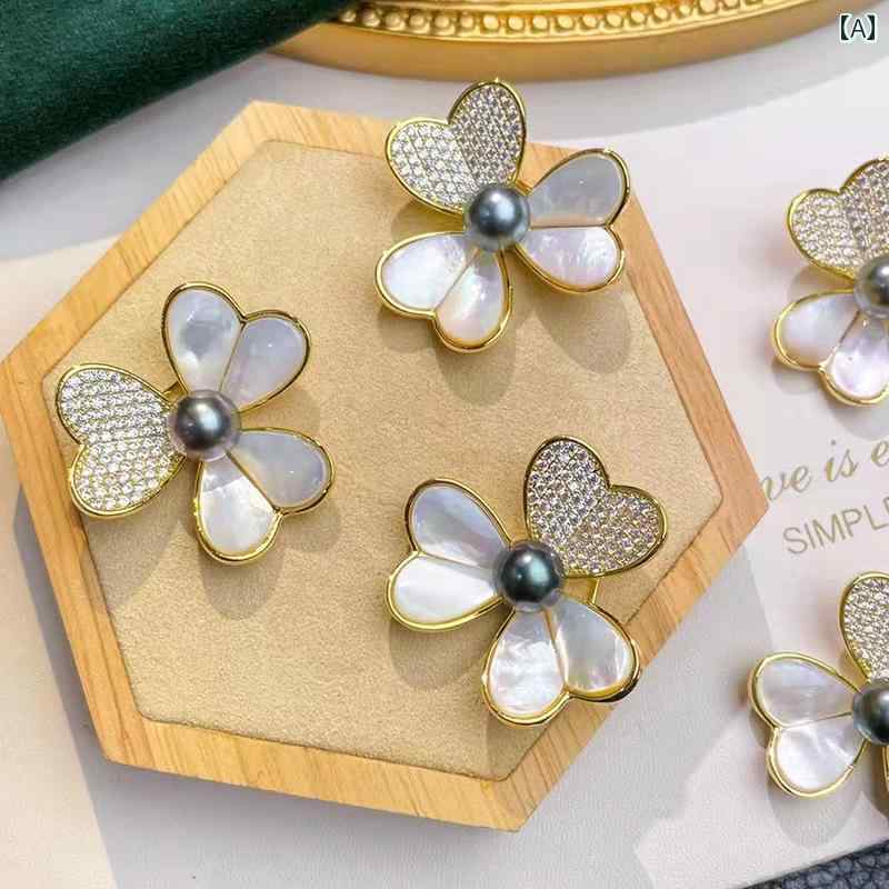 アクセサリー DIY ※パールなし 空ホルダー 半完成品 おしゃれ シェル ジルコン クローバー ブローチ ピン パール 蜜蝋 翡翠 コサージュ ホルダー