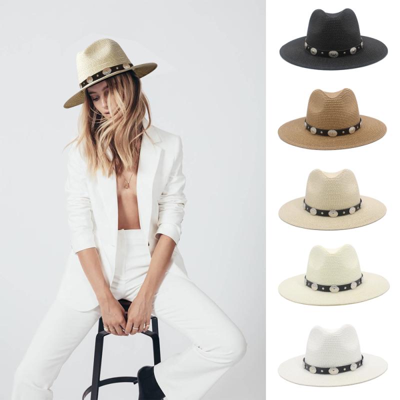 ジャズハット 春夏 女 ユニセックス パナマ ハット つば広 麦わら 帽子 テーパード