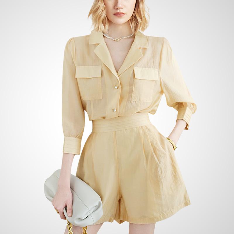 レディース セットアップ 夏 シャツ ブラウス トップス パンツ ショート丈 大人っぽい ファッション おしゃれ イベント パーティー カジュアル デート