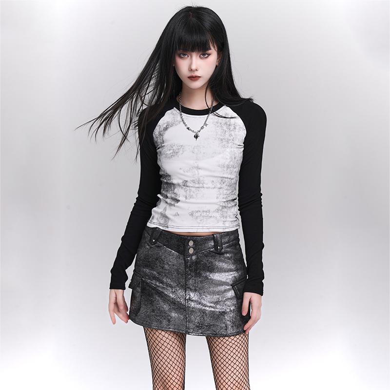 Tシャツ トップス スカート おしゃれ ファッション カジュアル レディース 秋 シック アメリカン クール 長袖 レディース ストリート ユニーク スパイシー 薄手