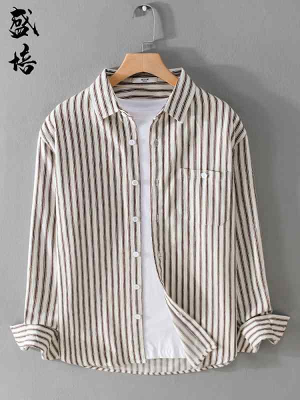 トップス シャツ トップス シャツ ジャケット メンズ シンプル 爽か 春秋 縦 ストライプシャツ 英国 ファッション 長袖 コットン