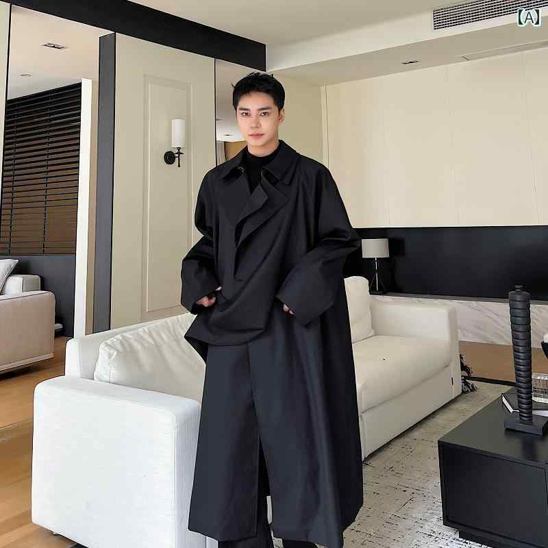 ジャケット 秋冬 ロング メンズ ウインドブレーカー ジャケット ダーク カジュアル ロングコート レトロ アシンメトリー