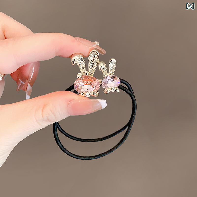 レディース アクセサリー ヘア 髪留め かわいい ウサギ クリスタル ロープ 頭飾り 精巧 ハイエンド ゴム バンド ポニーテール サークル ヘッド