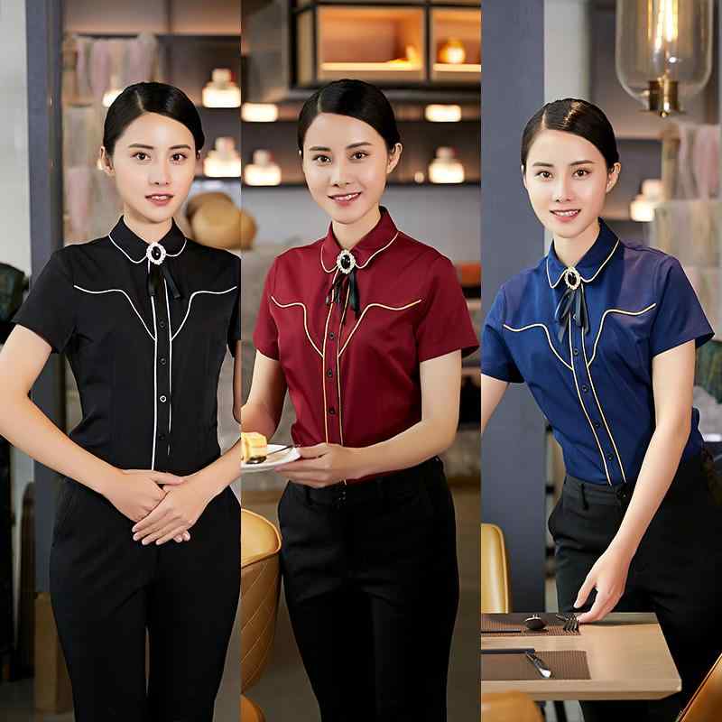 ウェイター ユニフォーム 制服 作業着 おしゃれ ファッション バー 半袖 夏 レストラン ホテル カフェ トップス シャツ 大きめサイズ ポリエステル