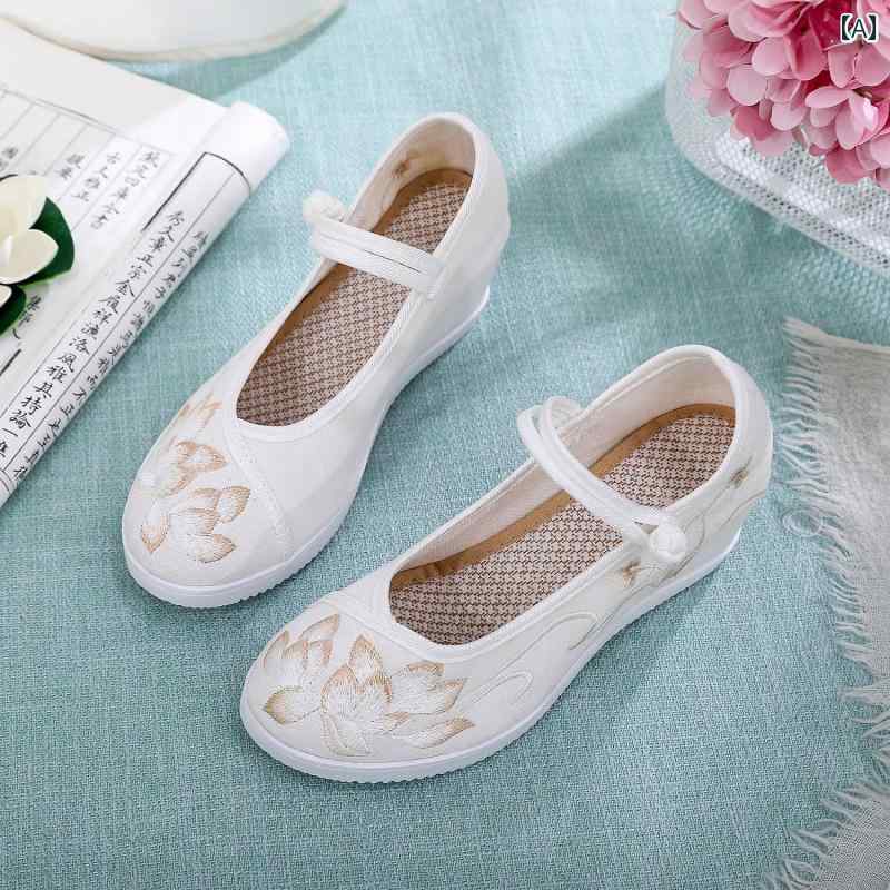 レディース パンプス おしゃれ メリージェーン 歩きやすい 布靴 婦人靴 つま先 大きくった 漢服 女性用 アンティーク シューズ ハイヒール 厚底 刺繍 施 古風