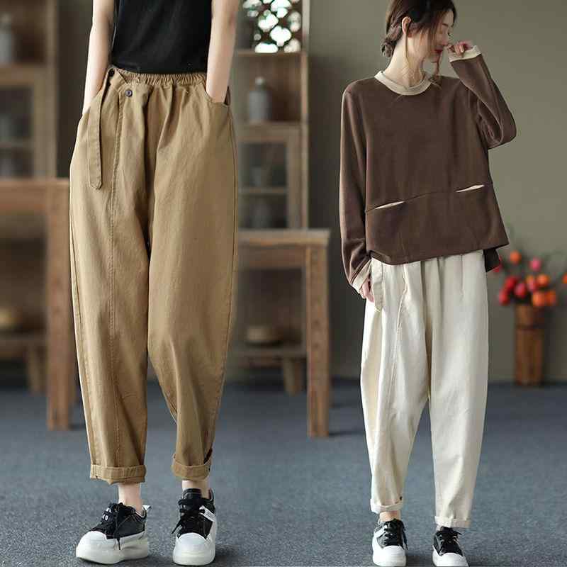 パンツ コットンパンツ ウエストゴム シンプル カジュアル ゆったり 通学 ドライブ アウトドア 快適コーデ 着回し自在 レディース ファッション