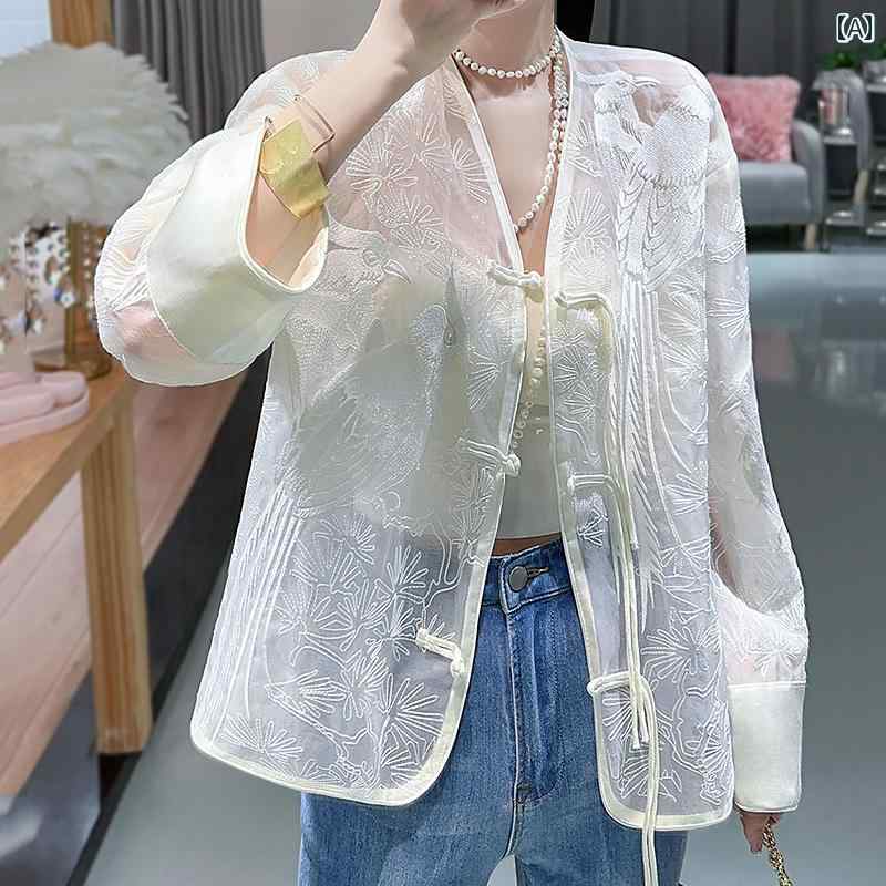 Women's Summer Clothing, White Hanbok Top, Fairy, Youthful, Embroidered, Small Shirt, Pants, Button, Tang Dynasty Suit, Large Size, Sun Protection Cardigan