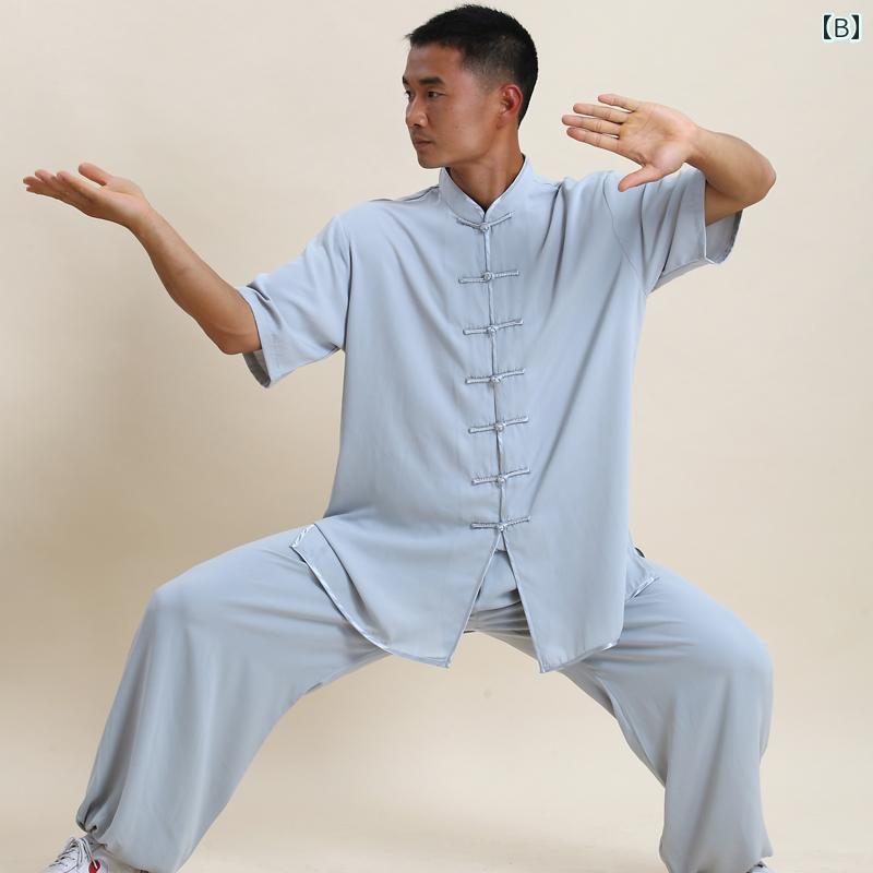 セキュアデポの太極拳 ウェア 体操 武術着 カンフーウェア スポーツウェア 中国 太極拳 練習 競技 パフォーマンス エレガント メンズ レディース｜アングル3