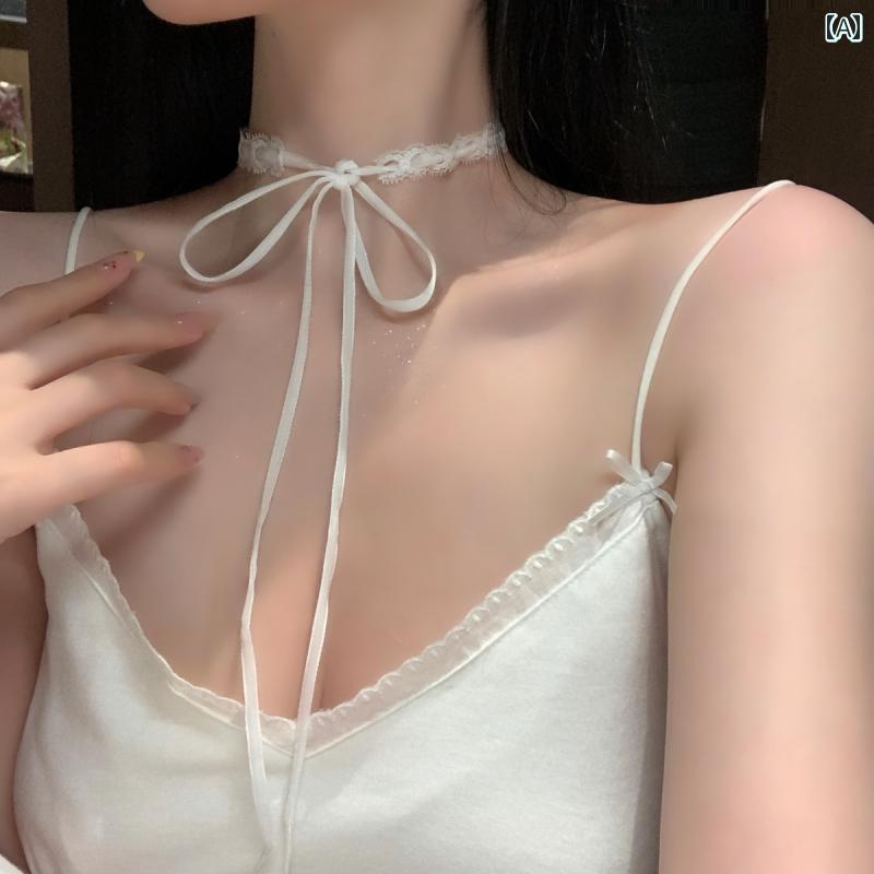 ホワイト レース チョーカー ボウタイ リボン フェミニン ゴシック ロリータ レトロ 装飾 ネックレス ..