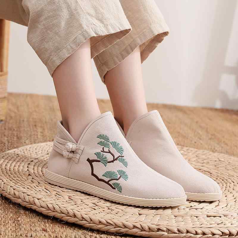 コットン 秋 冬 フェアリー 瞑想 漢服 刺繍入り ブーツ エスニック 古風 布 靴 フラット シングル ブーツ