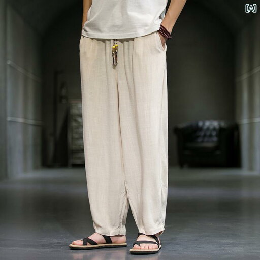 メンズ リネン パンツ 薄手 夏 通気性 パンツ 通気性 チャイナ風 綿 リネン カジュアル 九分丈 パンツ メンズ リネン パンツ 薄手 夏 通気性 パンツ 通気性 チャイナ風 綿 リネン カジュアル 九分丈 パンツ