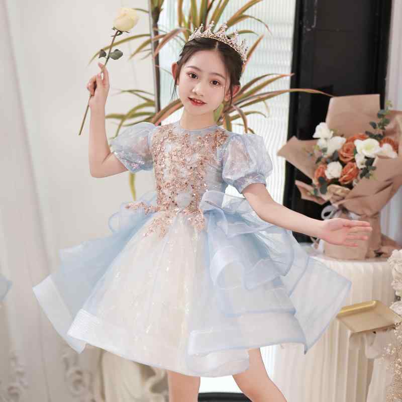 キッズ 子供服 女の子 半袖ドレス かわいい おしゃれ 韓国 着やい 動きやい 快適 お祝い セレモニー 式典 入園入園 撮影 発表会 パーティー イベント 結婚式 ダンス パフォーマンス コスチューム 衣装