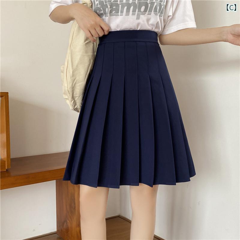 セキュアデポのレディース 夏 大きいサイズ プリーツスカート ミモレ丈 ウエスト ゴム 着痩せ a ライン スカート JK ミドルスカート｜アングル3