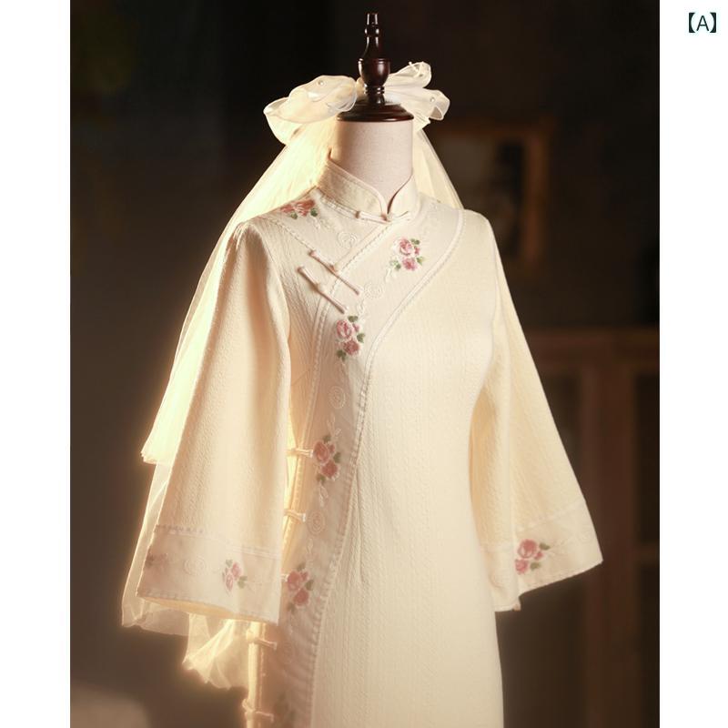 China Dress - チャイナドレス 美しい 撮影 衣装 逆さま 大きい 袖 ガールズ チャイナ ドレス 秋冬 長袖 民族風 ハイエンド 若々しい 冬 レトロ小柄 男性
