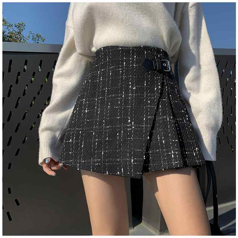 スカート レディース 秋 冬 ショート お腹 カバー 着痩せ 大きいサイズ ハイウエスト aライン ワイド レッグ キュロット キュロット