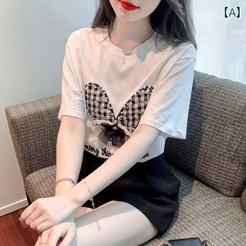 レディース 夏 シャツ きれいめ 爽か 女性 半袖 T 薄手 かわいい トップス ユニーク シック 小さい(4.0)