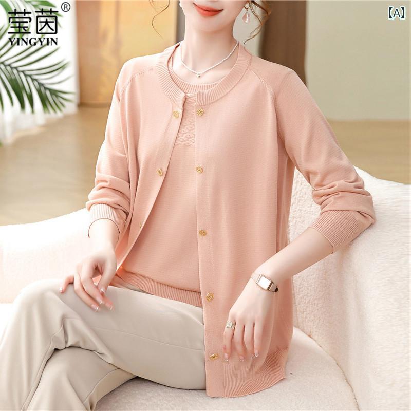 カーディガン トップス セット シンプル カジュアル おしゃれ マザーズ 普段使い スタイリッシュ きれいめ 上品 レディース ミセス 婦人服 ファッション 大きめサイズ 春秋