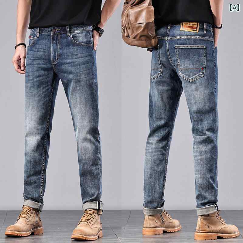 デニムパンツ メンズ おしゃれ着 Gパン カジュアル デニム ジーンズ メンズ レトロ ブルー アメリカン ビジネス ストレートパンツ