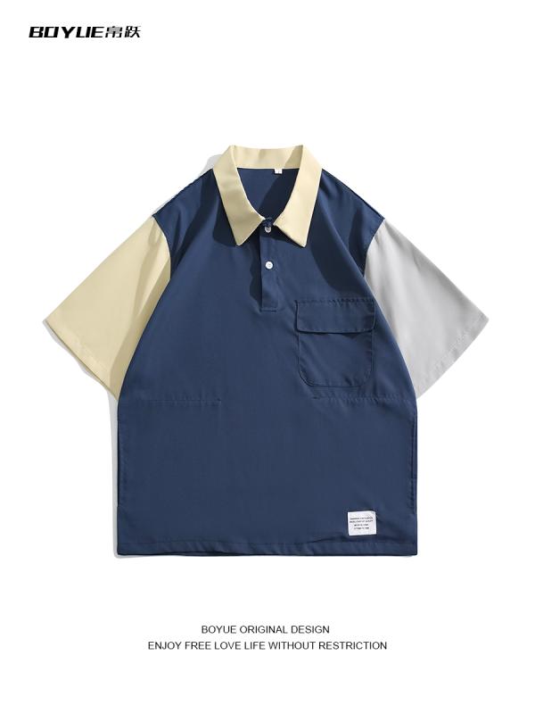 トップス ポロシャツ メンズ ボーイッシュ スプライシング カラー ブロッキング 薄手 半袖 デイリー カップル ポロシャツ