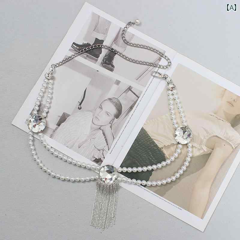 ベルト ウエストチェーン 韓国 上品 アクセサリー 豪華感 レディース ドレス ズボン スカート おしゃれ 大人 コーデ ジュエリー エレガント パール