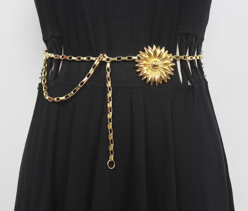 レディース ベルト おしゃれ アメリカ ライト ベルト ひまわり ウエスト チェーン レトロ デイジー ベルト チェーン アクセサリー ファッション 装飾品
