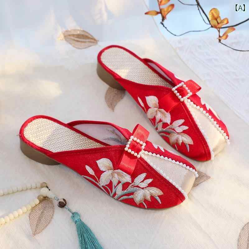 ミュール フラット おしゃれ レディース 婦人靴 スリッパ 履きやい レトロ レディース 刺繍 サンダル ..