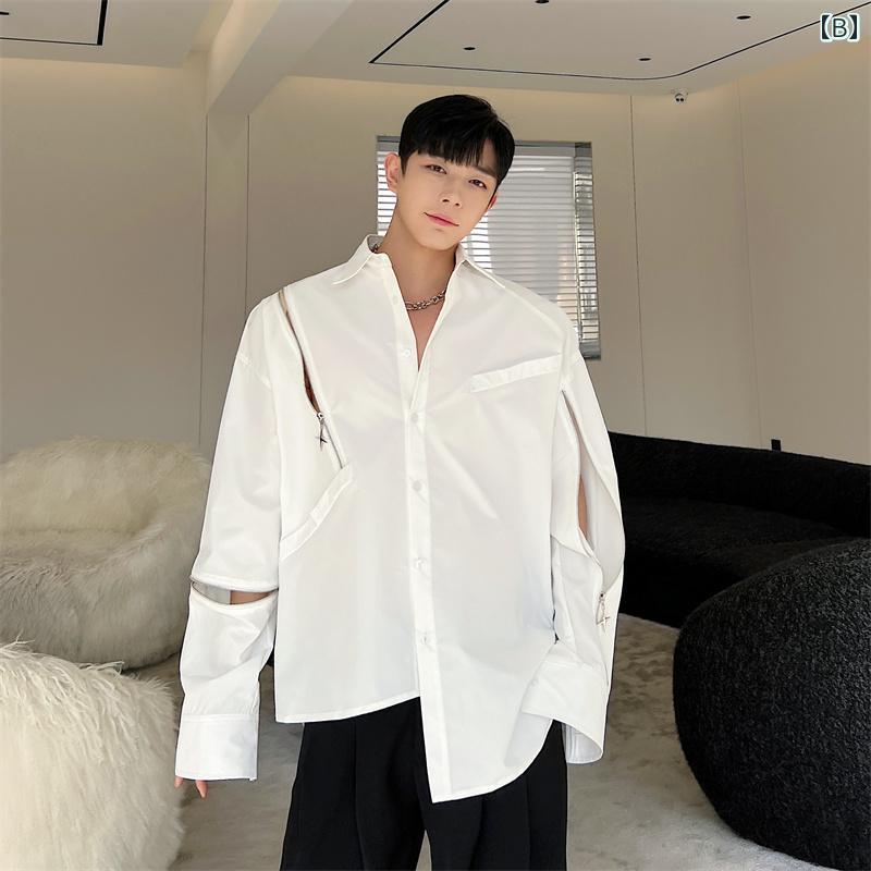 シャツ メンズ ゆったり おしゃれ ワークウェア ダーク マルチジッパー装飾 長袖シャツ ストリート 韓国 カジュアル ボタンシャツ