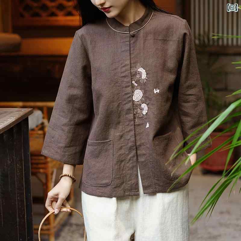 シャツ チャイナ服 シンプル カジュアル レトロ エスニック ナチュラル ゆったり リラックスフィット レディース ファッション 春