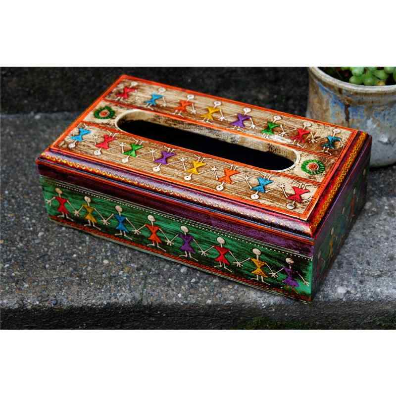 ティッシュ ケース インド レトロ 塗装 木 ティッシュ ボックス 紙箱 家庭 家具 ソフト 装飾 ノスタルジック アクセサリー