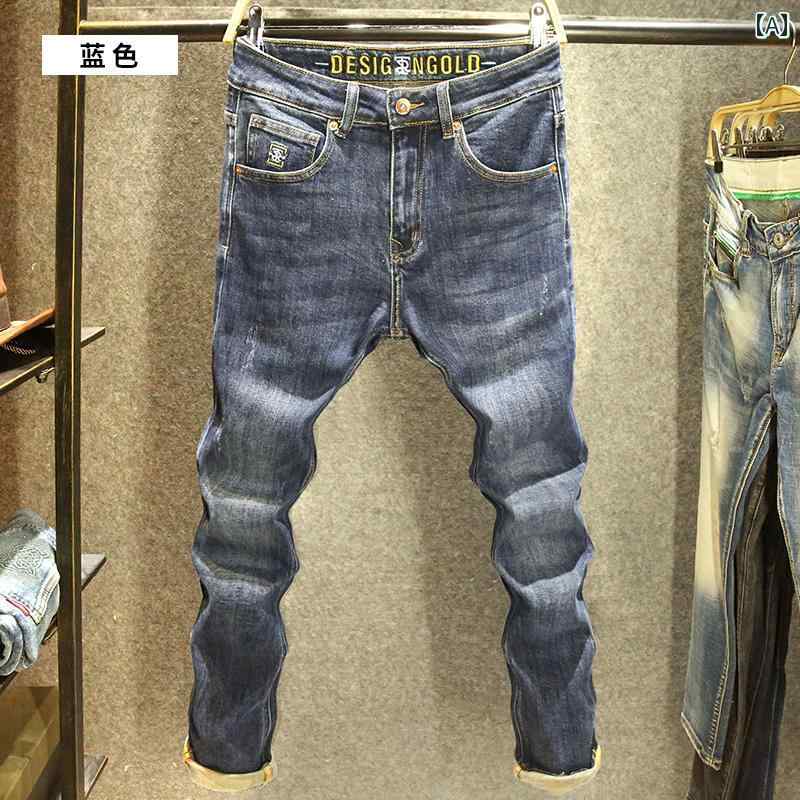 デニムパンツ 洗浄 カジュアル ジーンズ メンズ オールシーズン スリム フィット 長ズボン ストレッチ デニム サンドブラスト 手洗い ロング
