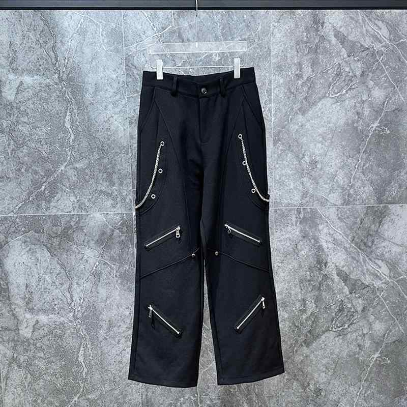 韓国 ストリート ジッパー ストレート カジュアル パンツ メンズ ファッション 金属装飾 ストレッチ性 春秋 ストリート 個性