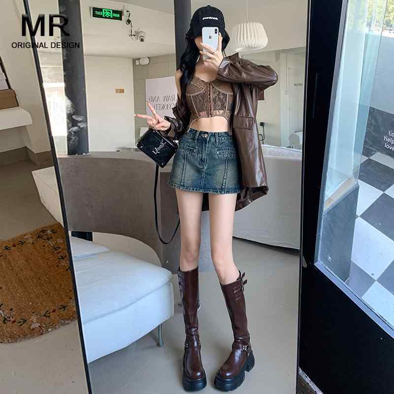 Rakuten - パンツ スカート パンツ デニムパンツ レディース スタイリッシュ アメリカン レトロ ハイウエスト ジーンズ 女性 春 ガールズ スリム ヒップ カバー ショーツ