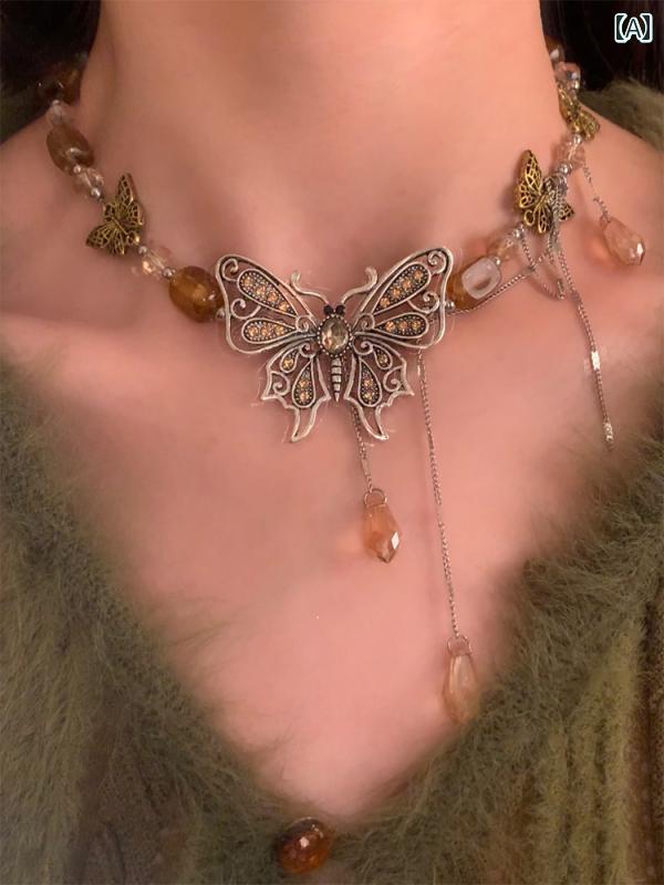 ネックレス アクセサリー おしゃれ バタフライ チャイナ風 エスニック 蝶 レディース ライト 豪華感 秋..