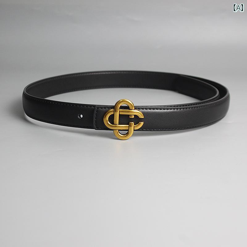 レディース カジュアル 夏 ジーンズ ベルト 革 ファッション 装飾 イン シンプル 黒 スーツ