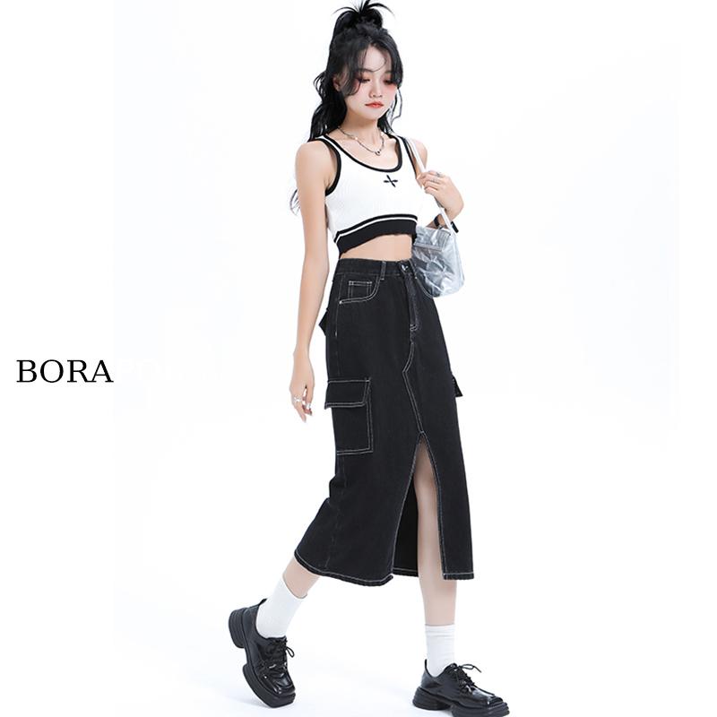 Rakuten - スカート デニムスカート レディース カジュアル ボトムス スタイリッシュ 女性 アメリカン ブラック ワークウェア 夏 ハイウエスト スリム ロングスリット 小柄