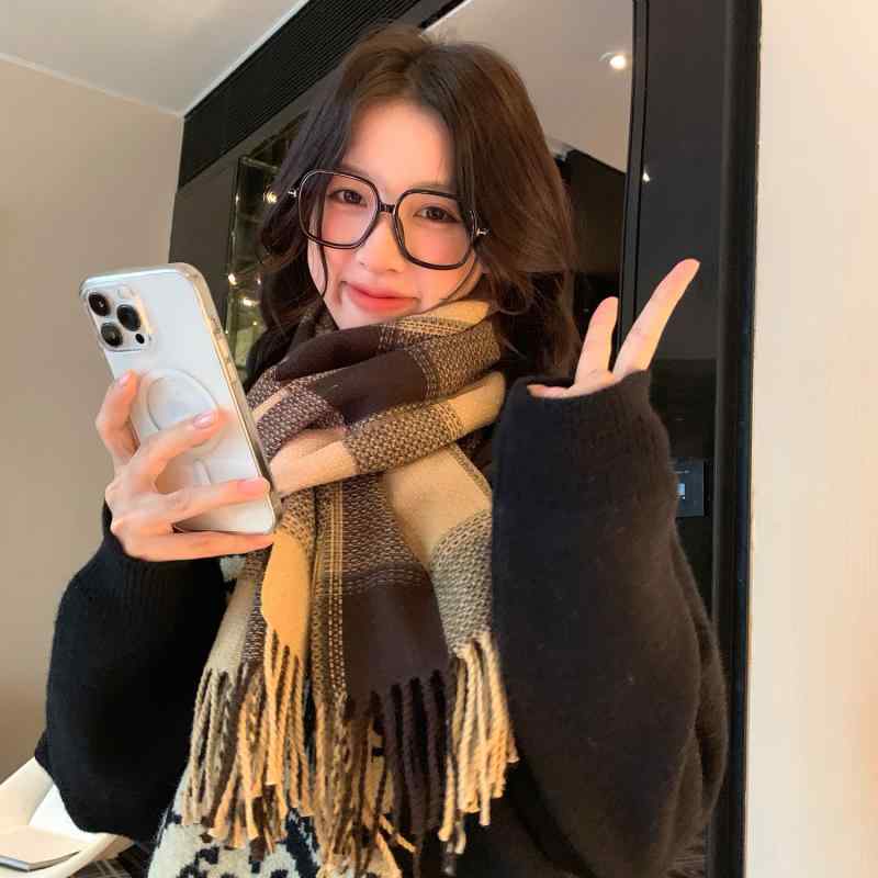 レディース 秋 冬 マフラー かわいい ストール 暖かい チェック柄 ショール カップル ネック スカーフ ..