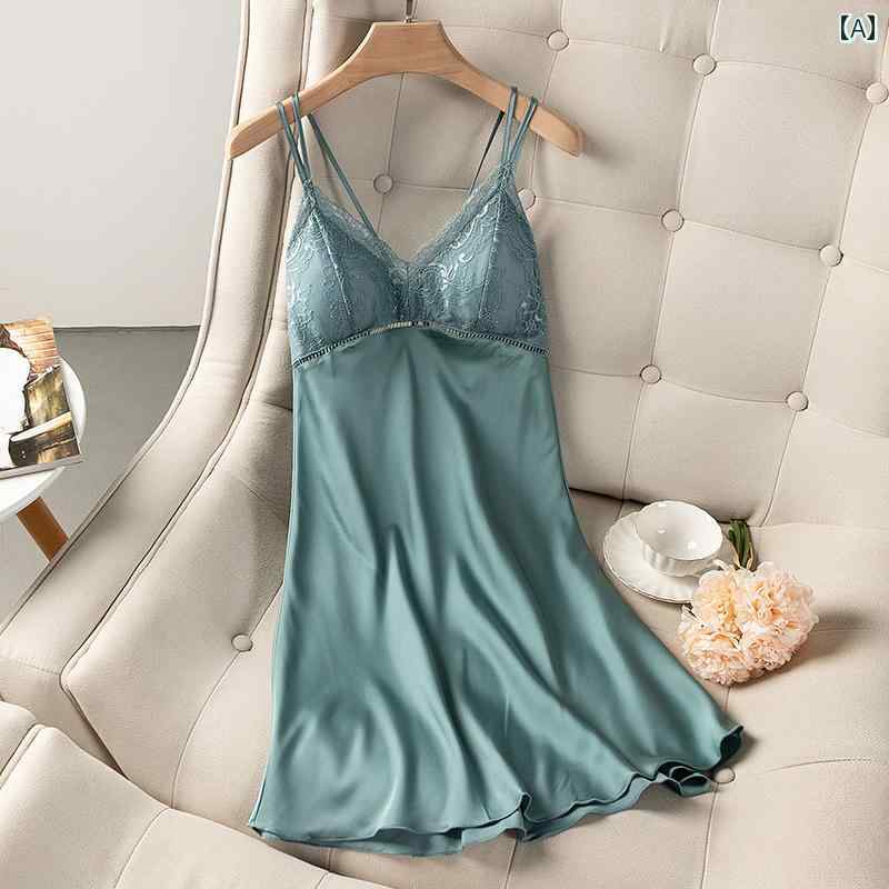 ベビードール ランジェリー パジャマ レディース ネグリジェ キャミソール 女性 夏 薄氷 ナイトガウン 魅惑的 胸パッド 背中 開いた ロング スリング 魅惑的 情熱的 ホームウェア