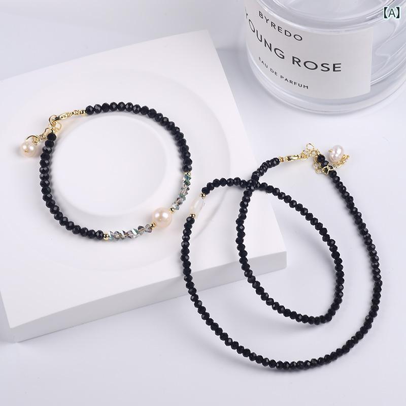 ネックレス おしゃれ 首飾り ブラック ファセット クリスタル パールキャット フォーチュン ライト 高級感 ハイエンド ジュエリー 親友 カップル ギフト