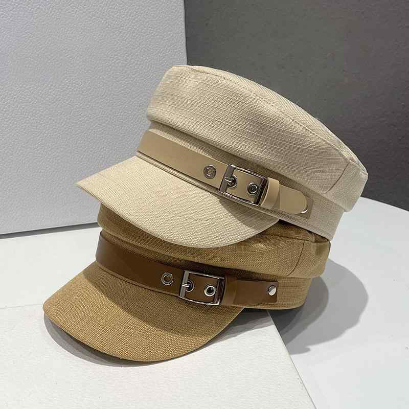 帽子 韓国 綿 リネン ベルトバックル ファッション キャスケット レディース 英国 レトロ フラット ト..