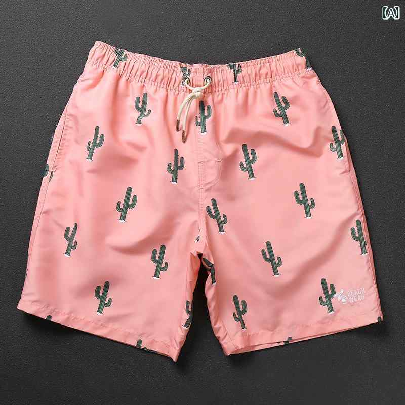 メンズ 夏 パンツ ビーチ 海パン 水着 プール サーフィン 海水浴 イン ホット ショーツ 薄手 ピンク サ..