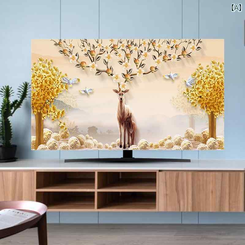テレビカバー 防塵 おしゃれ 55インチ 65インチ 70インチ 75インチ ダスト 保護 クロス 液晶TVカバー 布 生活品 インテリア 吊り下げ 中華風景画
