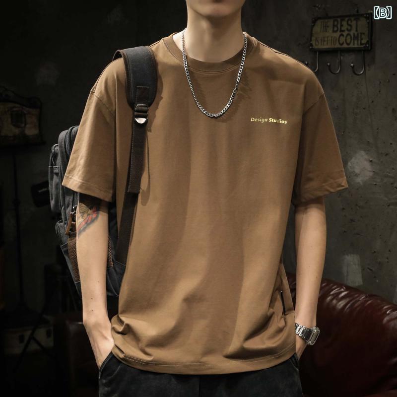 メンズ アメリカ 半袖 Tシャツ 大きめサイズ レイヤリング シャツ 夏 ラウンドネック プリント 服 ゆったり ファッション かっこいい カジュアル